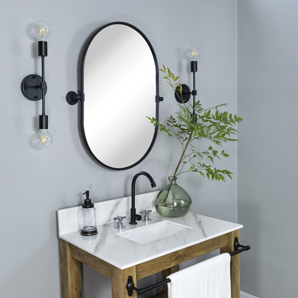 Latitude Run® Black Oval Pivot Mirror Pill Shaped Tilting Bathroom